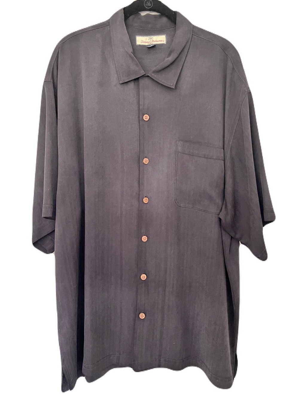 Tommy Bahama Black 100% Silk Herringbone Short Sleeve Button Down Shirt, Size XL
